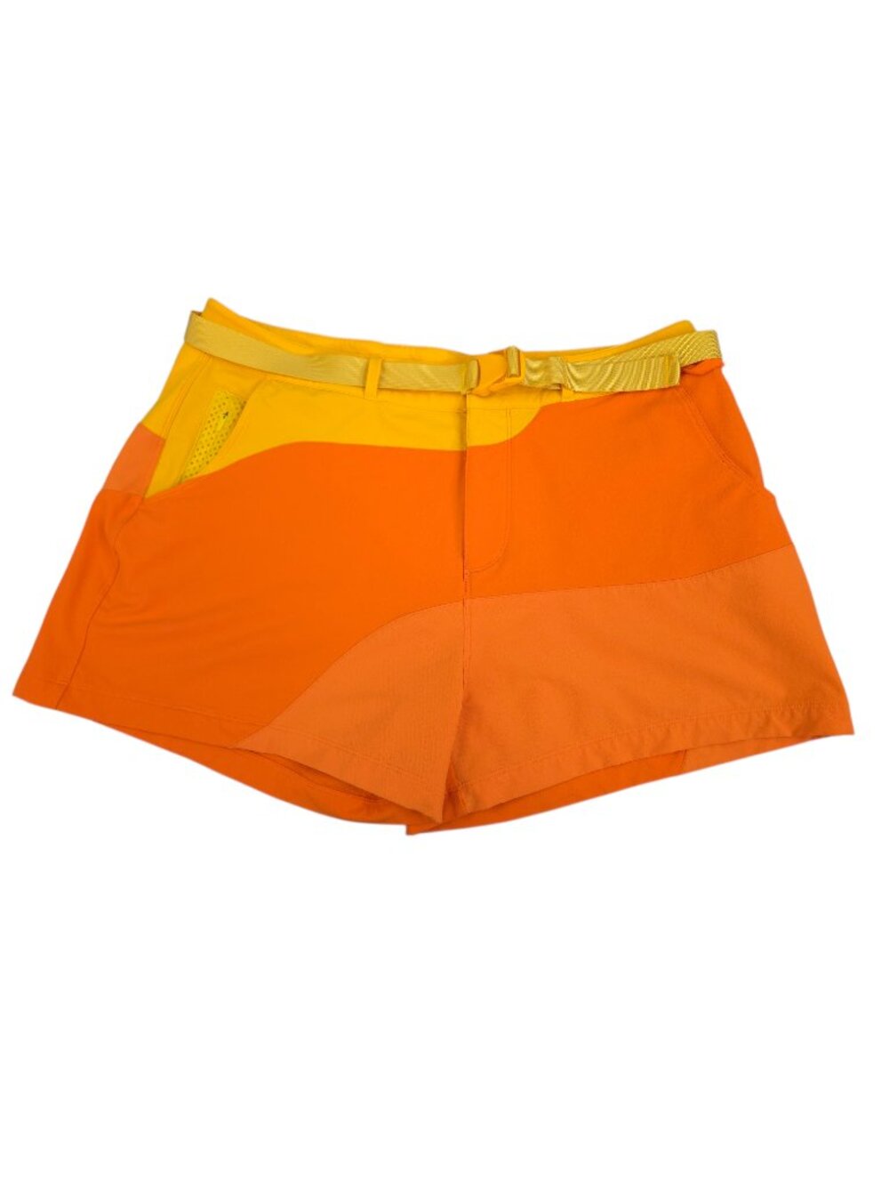 Outdoor Voices Shorts Womens XL Orange Rectrek 3" Colorblock Belted High Waisted